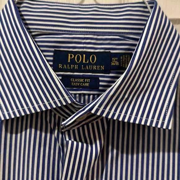 Polo Ralph Lauren Blue/White Striped Spread Collar Dress Shirt - Picture 3 of 4